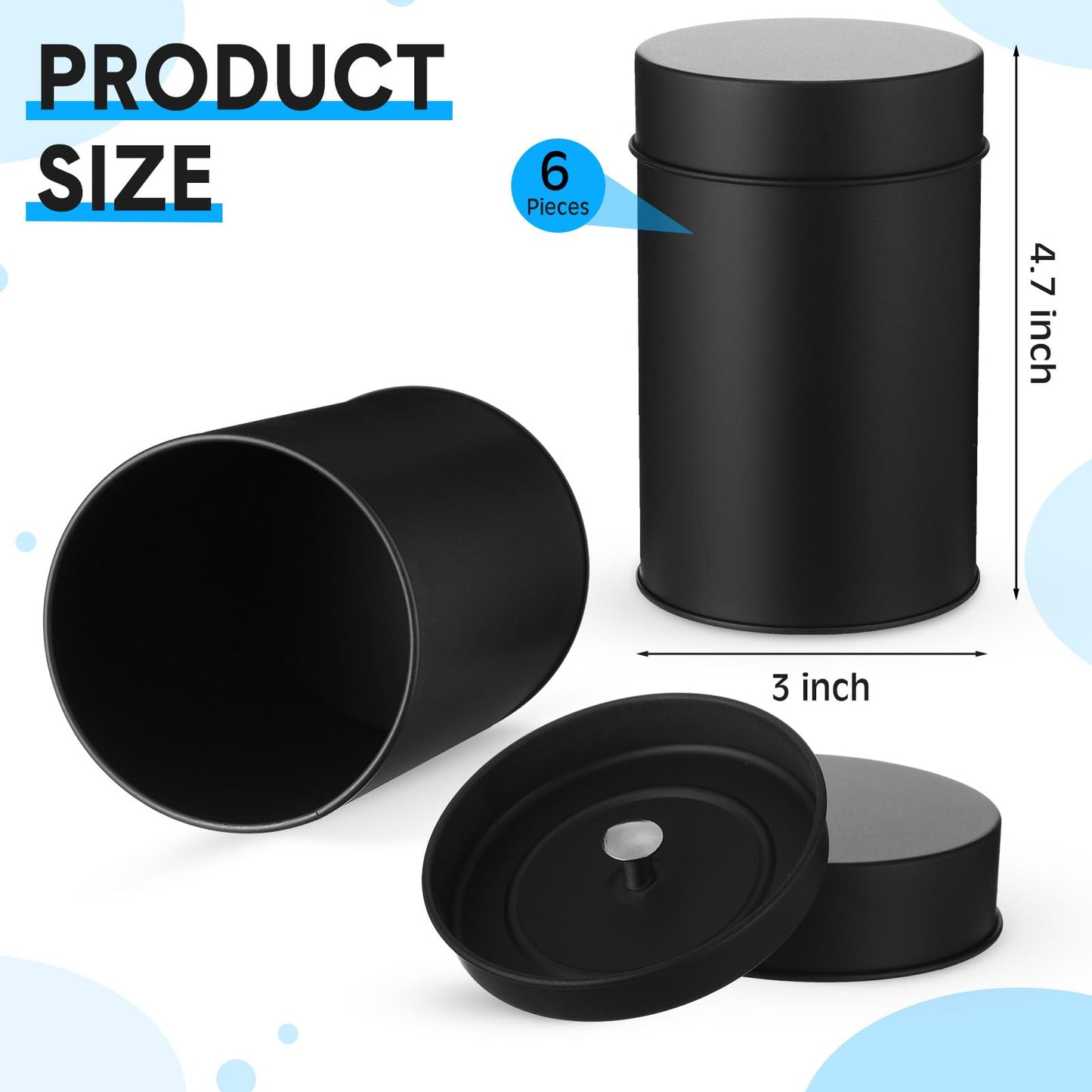 Zopeal 6 Pack Metal Tea Tin Canister with Airtight Double Lids 16 oz Round Tin Can with Lid Double Sealed Small Kitchen Container for Loose Tea Storage Coffee Sugar Candy Herbs and Spices
