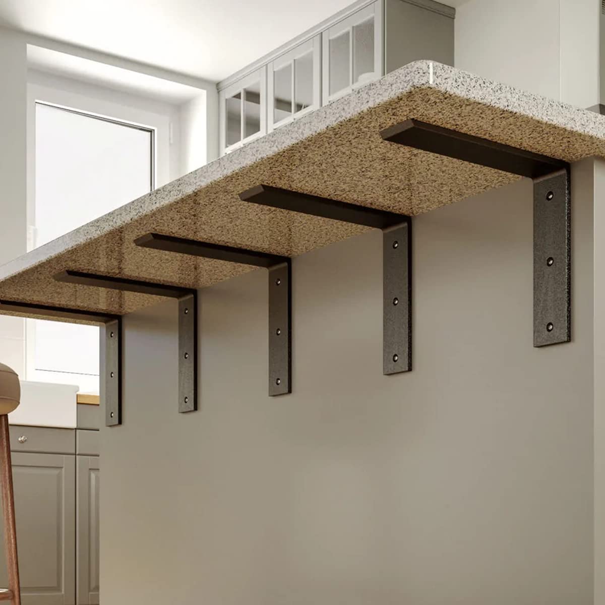 WINKER Countertop Support Bracket 3 Pack Heavy Duty 3/8" Thick Hidden L Shelf Bracket 14" x 6" x 2.5" Metal Corbels for Quartz/Granite/Wood/Concrete/Laminate Countertops, Black