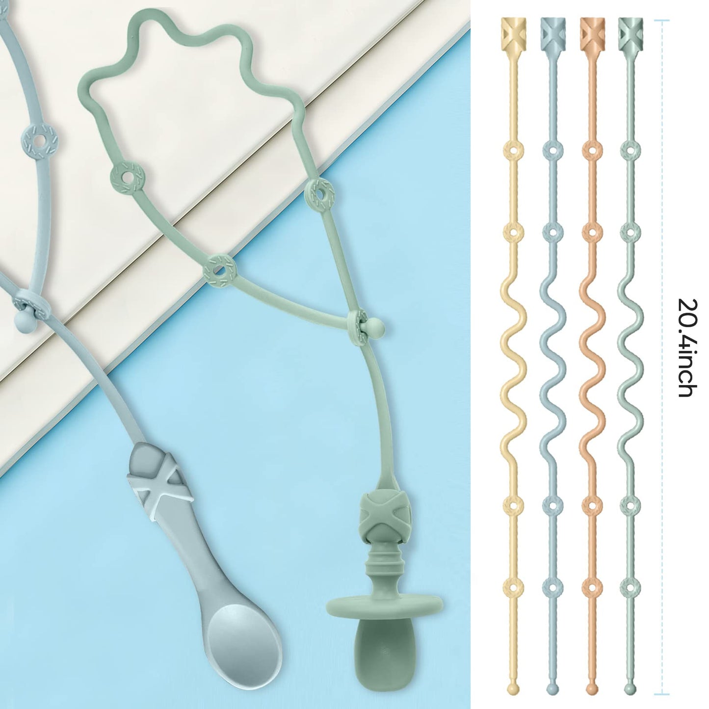 Pacifier Clip Toddler Utensils Holder Straps 2PK Self Feeding Baby Utensils Highchair Accessories-Gelinor Feeding Aid for Keep Spoon Close at Hand and Off The Ground(Pink and Beige)-No Spoon
