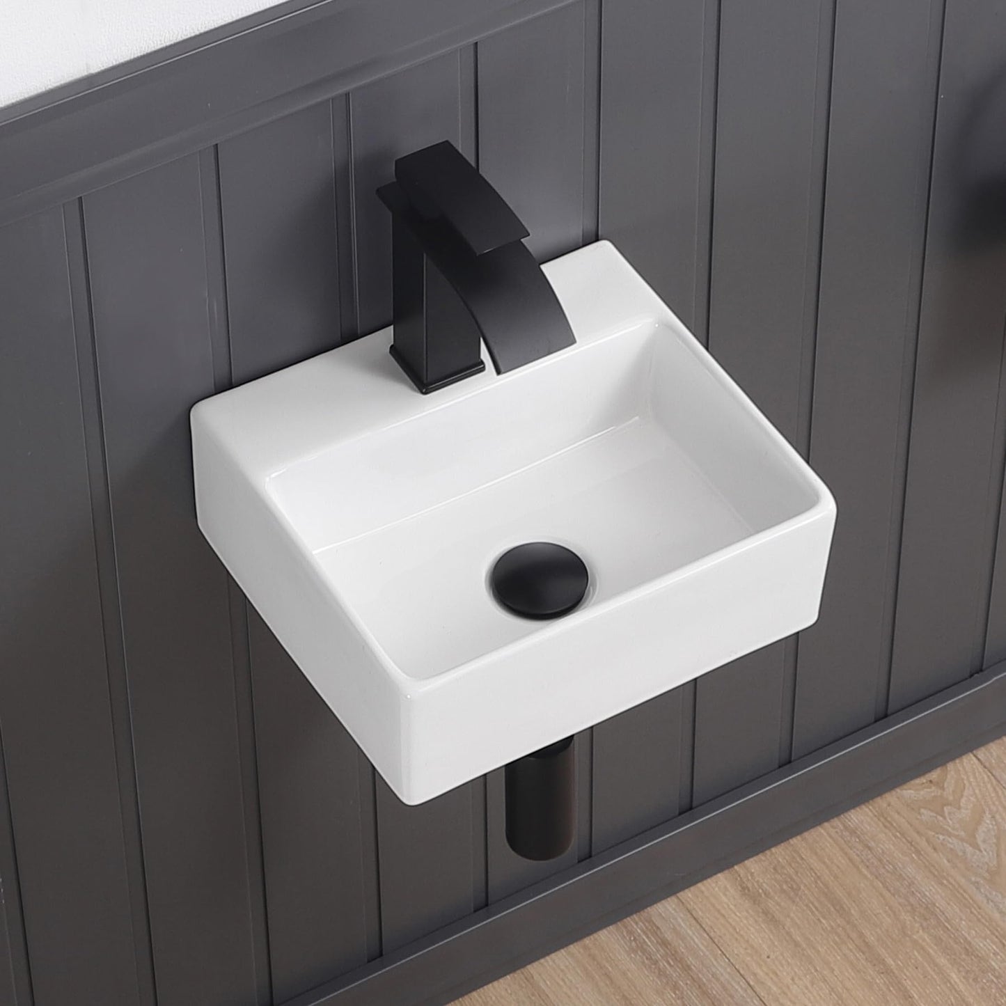 DEHOMEN Rectangle Wall-mount Bathroom Sink 13.3" x 11.5" Compact Ceramic Floating Square Vessel Sink Modern Vanity Classic Lavatory for Small Bathroom,Rvs White