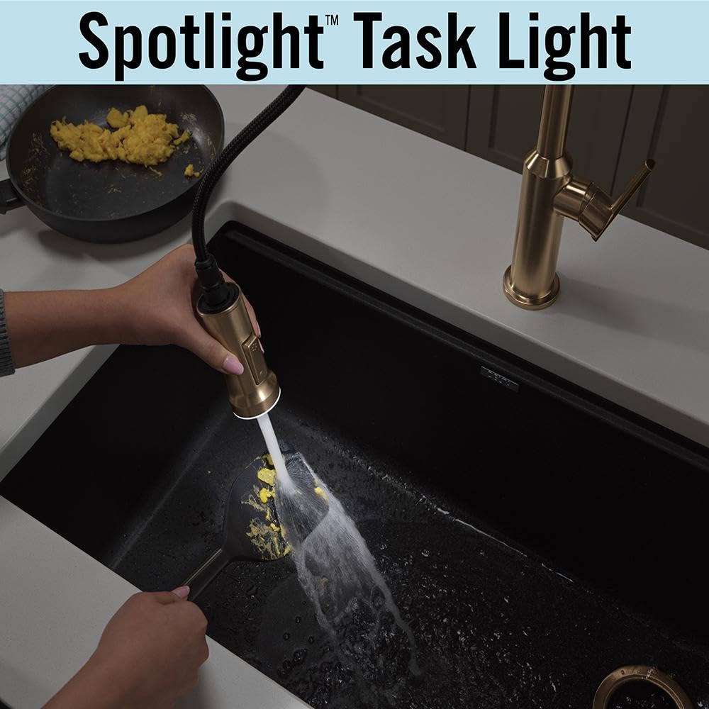 Delta Cordova Touchless Pro Style Commercial Kitchen Faucet with LED Spotlight, Brushed Gold Touch Kitchen Sink Faucet with High Pressure ProClean Spray, Lumicoat Champagne Bronze 9685TL-CZ-PR-DST