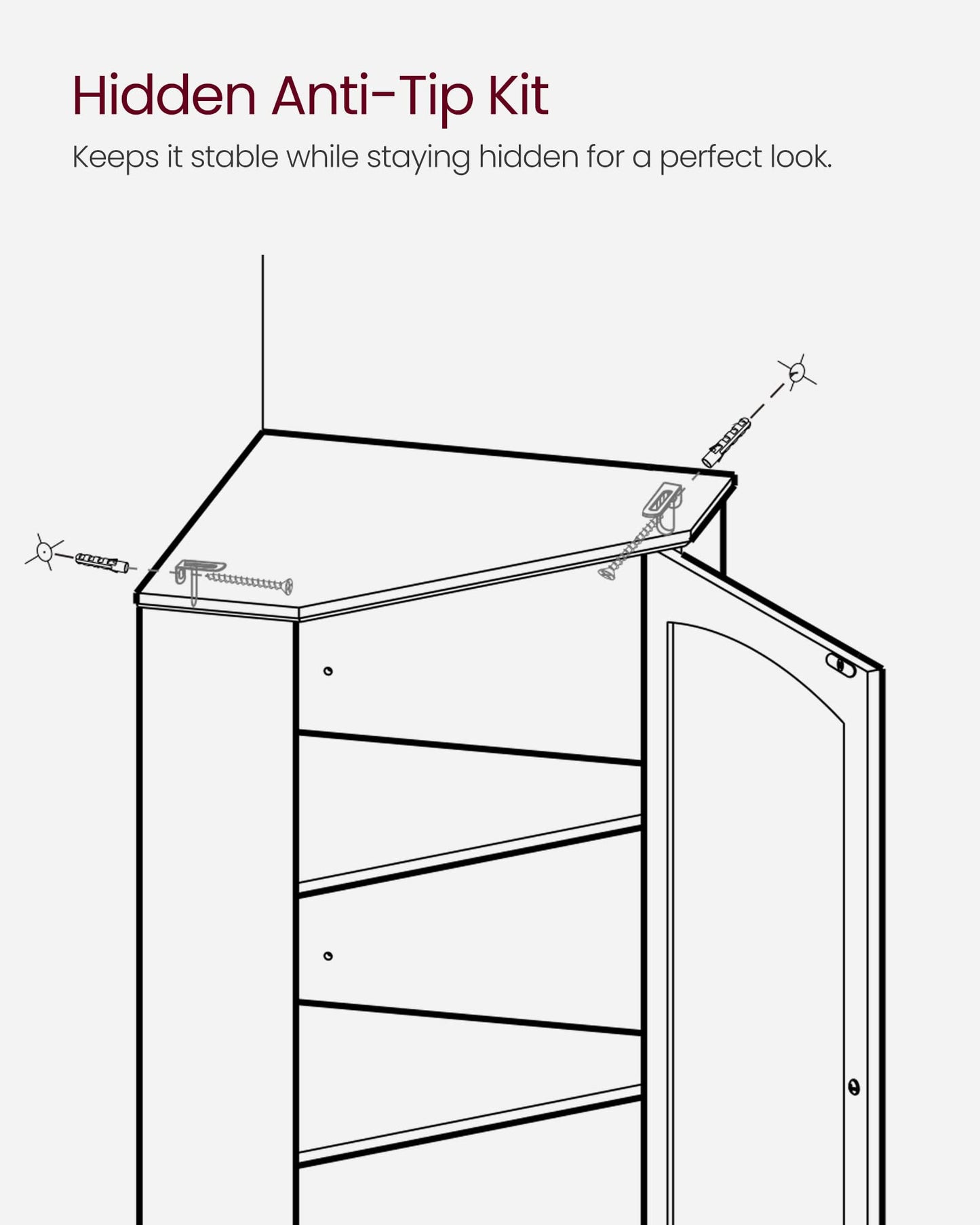 VASAGLE Corner Cabinet, Tall Corner Storage Cabinet with 2 Doors and 4 Adjustable Shelves, for Bathroom Kitchen Living Room, Modern Farmhouse Design, White UBBC541P31