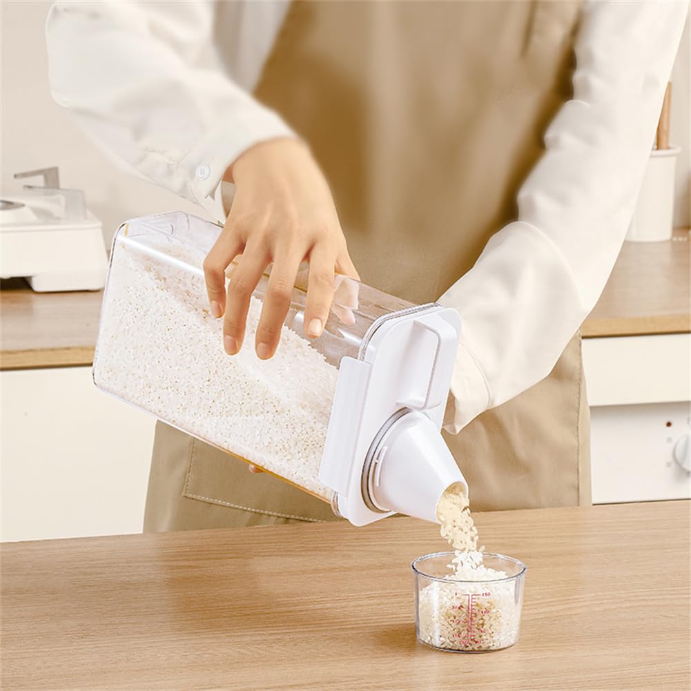 JUSTAUS 2Pcs Rice Dispenser Storage Containers, 1.1L Small Rice Bucket with Measuring Cup & Pour Spout, Kitchen Plastic Airtight Container for Cereal, Grain, Flour, Sugar, Oatmeal, Dry Pet Dog Food