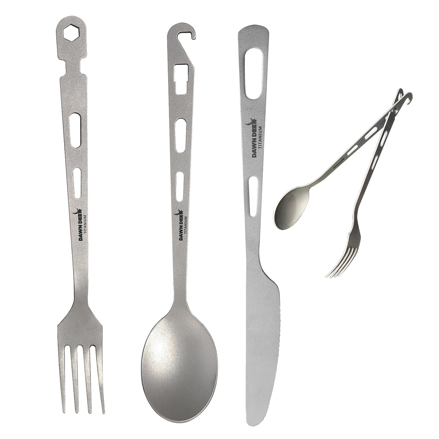 Titanium Fork Spoon Knife Set - Camping Tongs | Ultralight Backpacking Utensils, Travel Cutlery Set, Heat-Resistant & Rustproof, Hiking Survival Gear (Knife+ Fork+ Spoon)