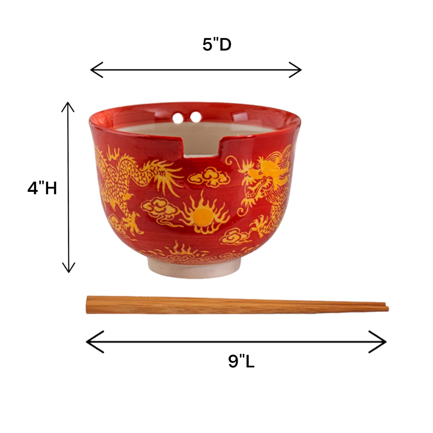 Urban Tokyo Handpainted Ceramic Glazed Japanese Ramen Udon Noodle Rice Bowl With Chopsticks 20 fl oz 5 inch Diameter Bowl Sets Color Box Packaging (Oriental Dragon Red)