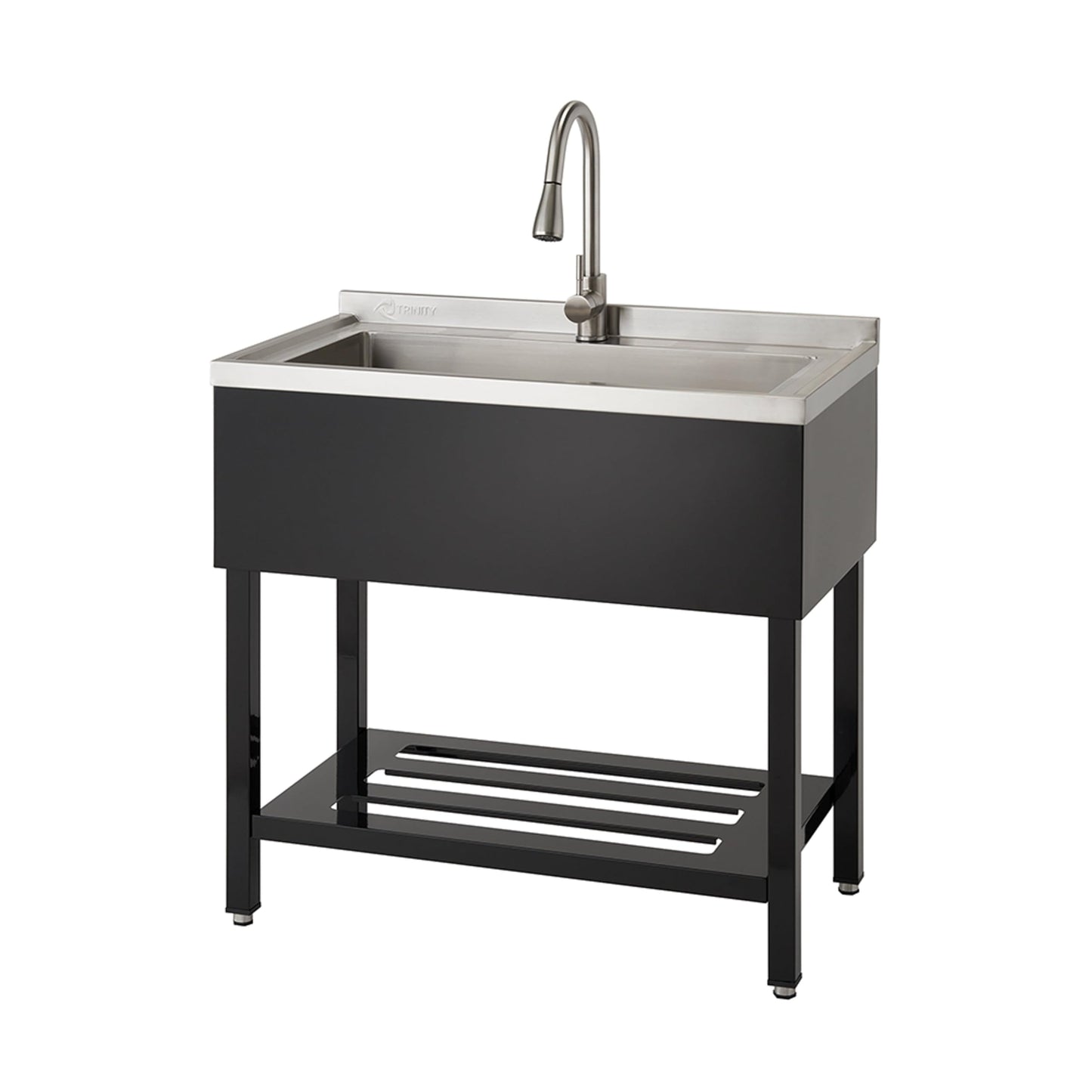 TRINITY 36-Inch Freestanding Stainless Steel Utility Sink, NSF Commercial Sink for Laundry Room, Restaurant Kitchen Prep, Garage, Shop, Food Truck, Dog Wash, With Hot/Cold Pull-Out Faucet, Black