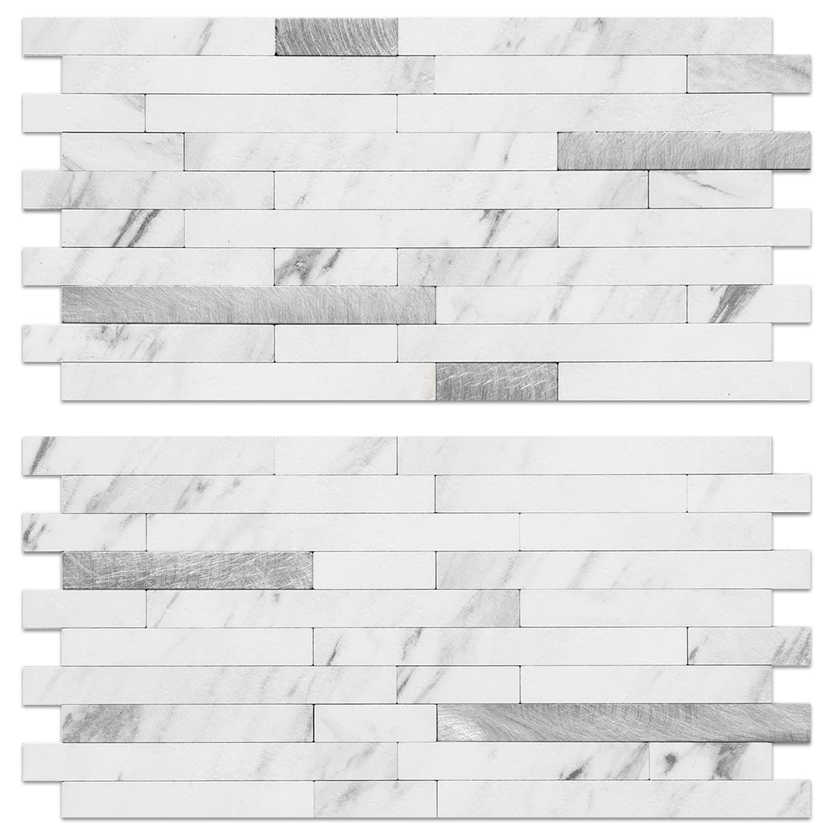 AULIGET 40 Sheets Faux Stone Peel and Stick Backsplash, White Marble Look PVC Wall Tiles Stick on Backsplash for Kitchen