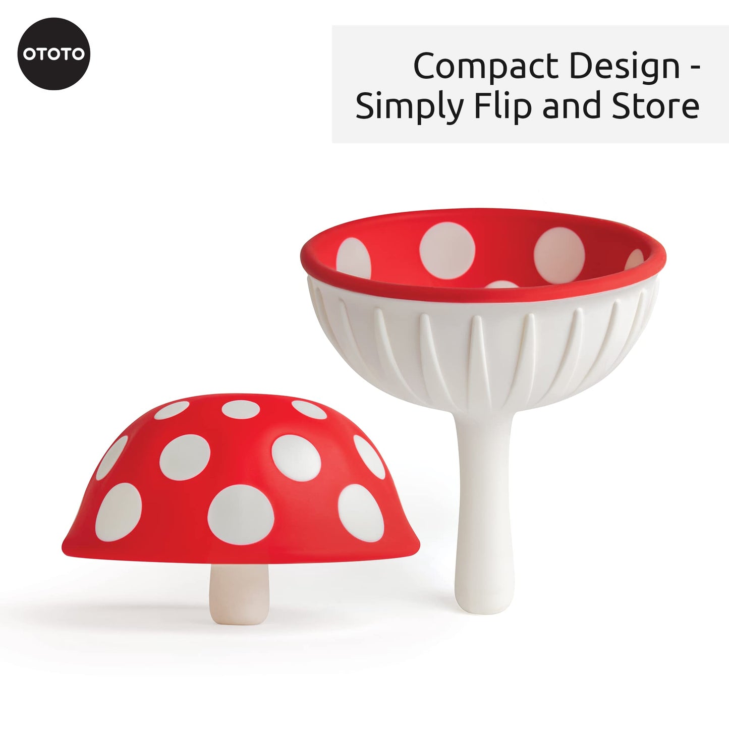 OTOTO Mushroom - Foldable Small Kitchen Funnel with Wide Mouth for Jars. Bottle Liquid Transfer - Silicone, 100% Food Safe, BPA Free, Dishwasher Safe