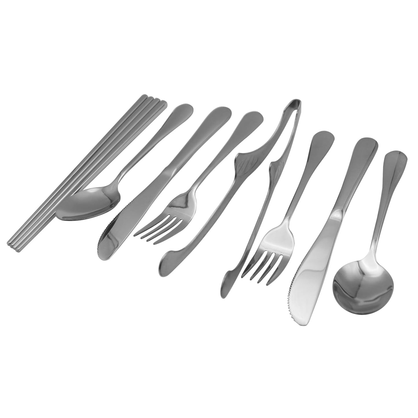 KERMANDO Stainless Steel Outdoor Camping Mess Kits - Includes Forks, Spoons, Knives, Chopsticks, Food Clip, Plates - Portable Cutlery Bag