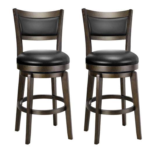 PrimeZone Swivel Bar Stools Set of 2, 24 Inch Counter Height Barstools, Black Faux Leather Bar Stool with High Backrest & Solid Wood Legs & Wrap-around Footrest, Counter Stools for Kitchen Island, Pub
