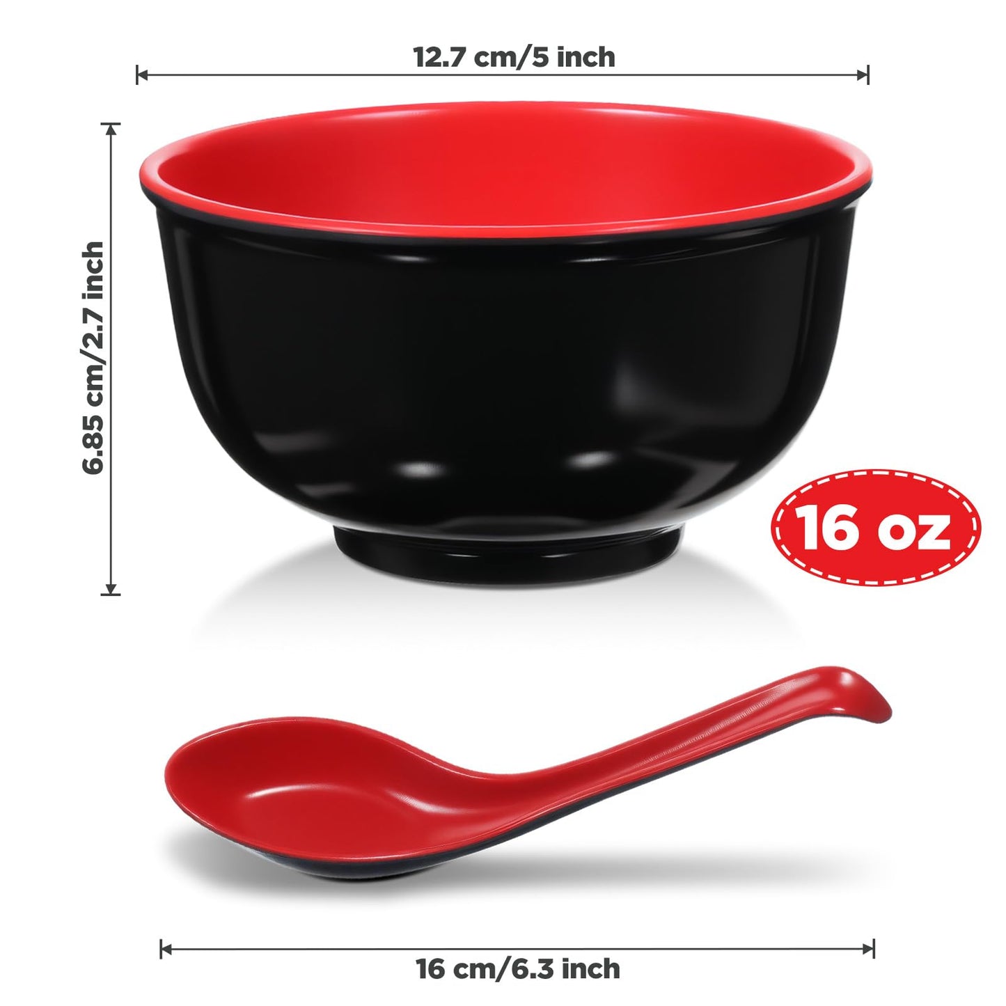 Nodaaiie 10 Pack Miso Soup Bowl Set with Spoons, 16 Oz Unbreakable Melamine Japanese Ramen Bowls, BPA-Free, Dishwasher Safe, for Udon, Pho, Salad, and Cereal