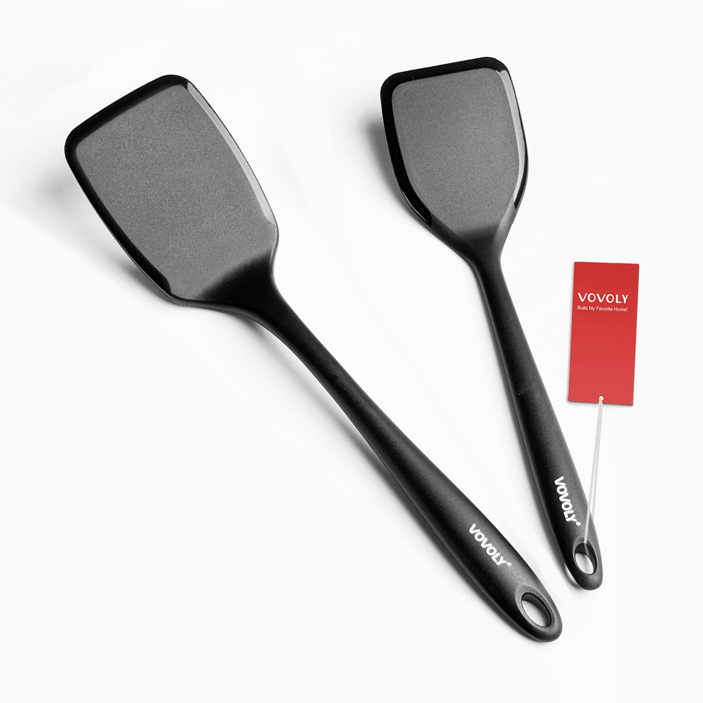 Silicone Spatula Set, 600°F Heat Resistant Silicone Spatula Turner Flipper for Cooking, Non Stick and Non Scratch Kitchen Utensils for Eggs, Burgers, Crepes, 2-Pack Solid Spatulas Set, Black
