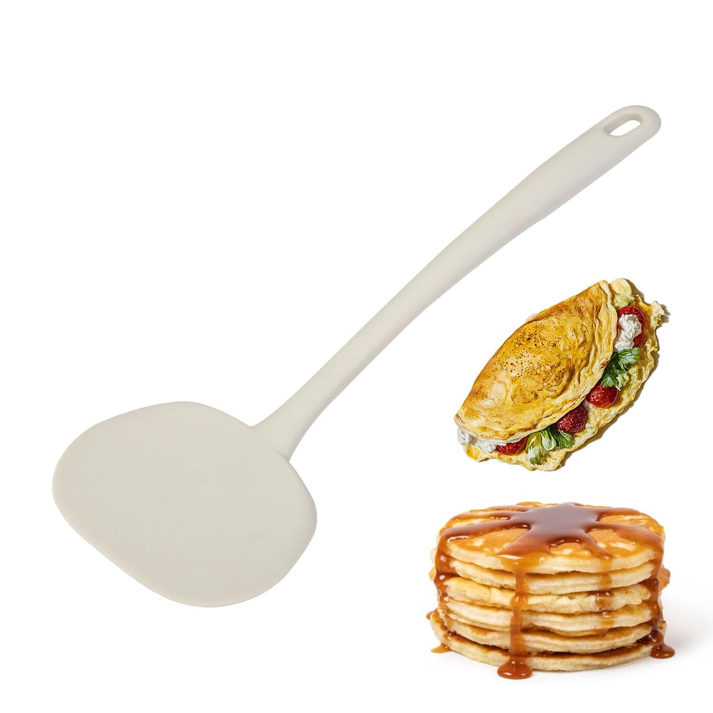 HouseTip Silicone Turner Spatula – Heat Resistant Cooking Utensil for Nonstick Pans, BPA-Free, Flexible and Durable for Flipping Eggs, Pancakes, Fish (White)