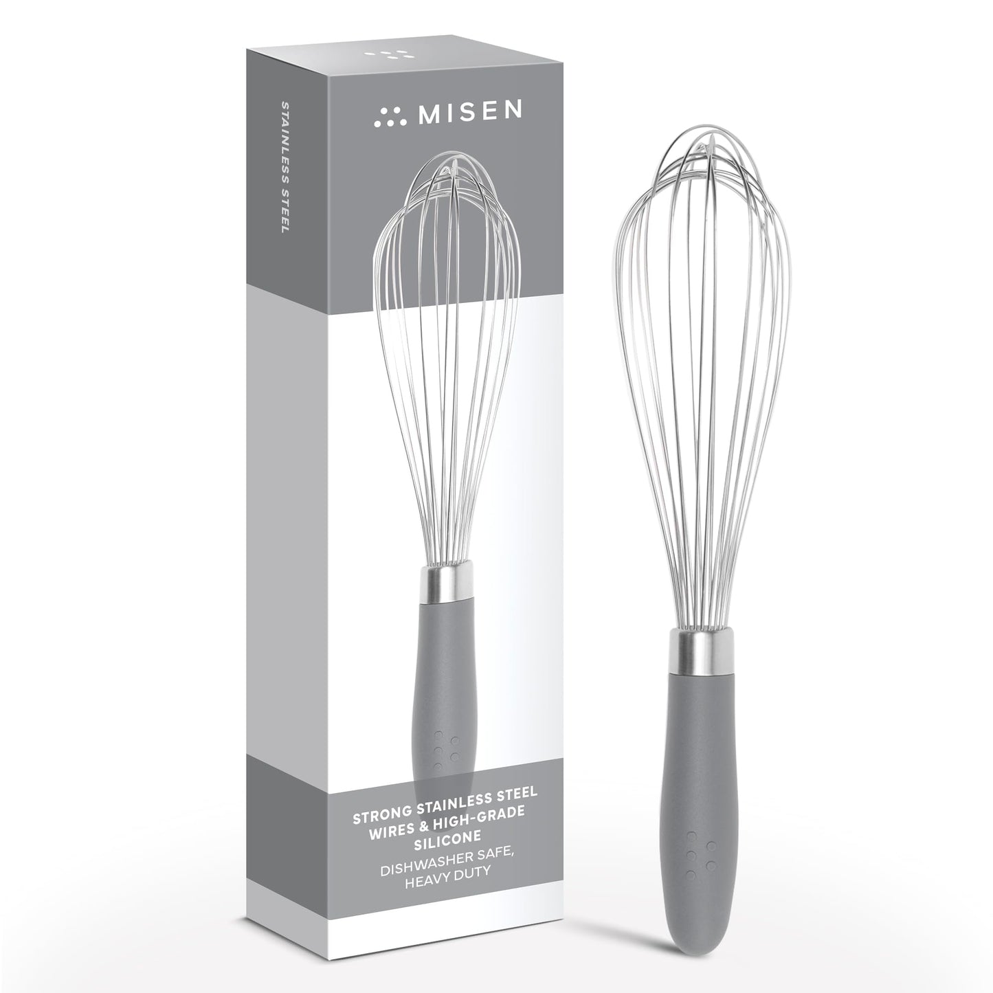 Misen Stainless Steel Balloon Whisk - Dishwasher Safe - Ergonomic Silicone Grip, Versatile Cooking Whisk for Eggs, Durable Construction - Professional-Grade Kitchen Tool - Gray