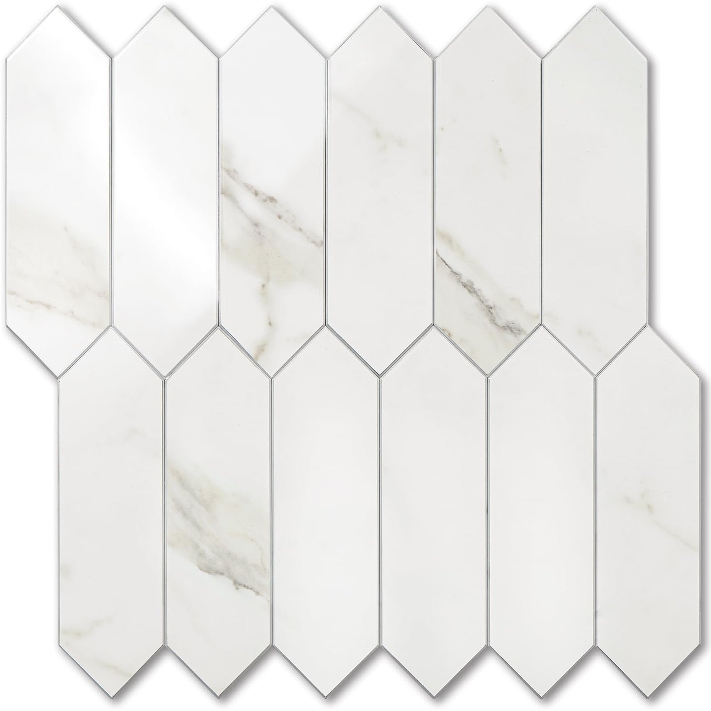 Vamos Tile Glossy White Marble Backsplash Tile Peel and Stick, 12.8 x 12.8 Inch 10 Sheets Long Hexagon PVC Self Adhesive Mosaic Wall Tiles Stick on Backsplash for Kitchen and Bathroom