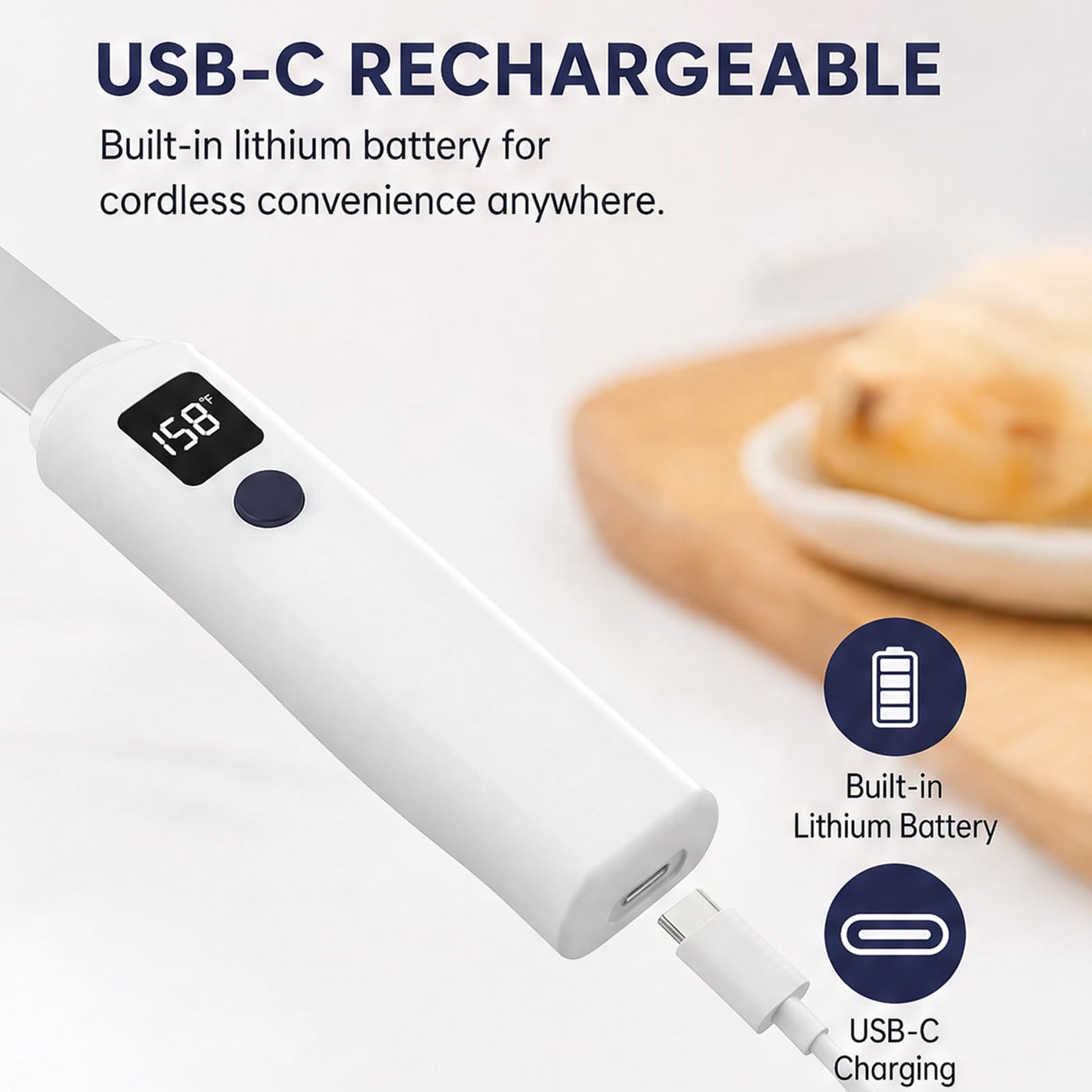 BCYIIELY Electric Heated Butter Knife Spreader - Rechargeable USB Stainless Steel Butter Knife for Hard Butter, Cheese, Jam, Cream, Kitchen Gadget with Smart Display