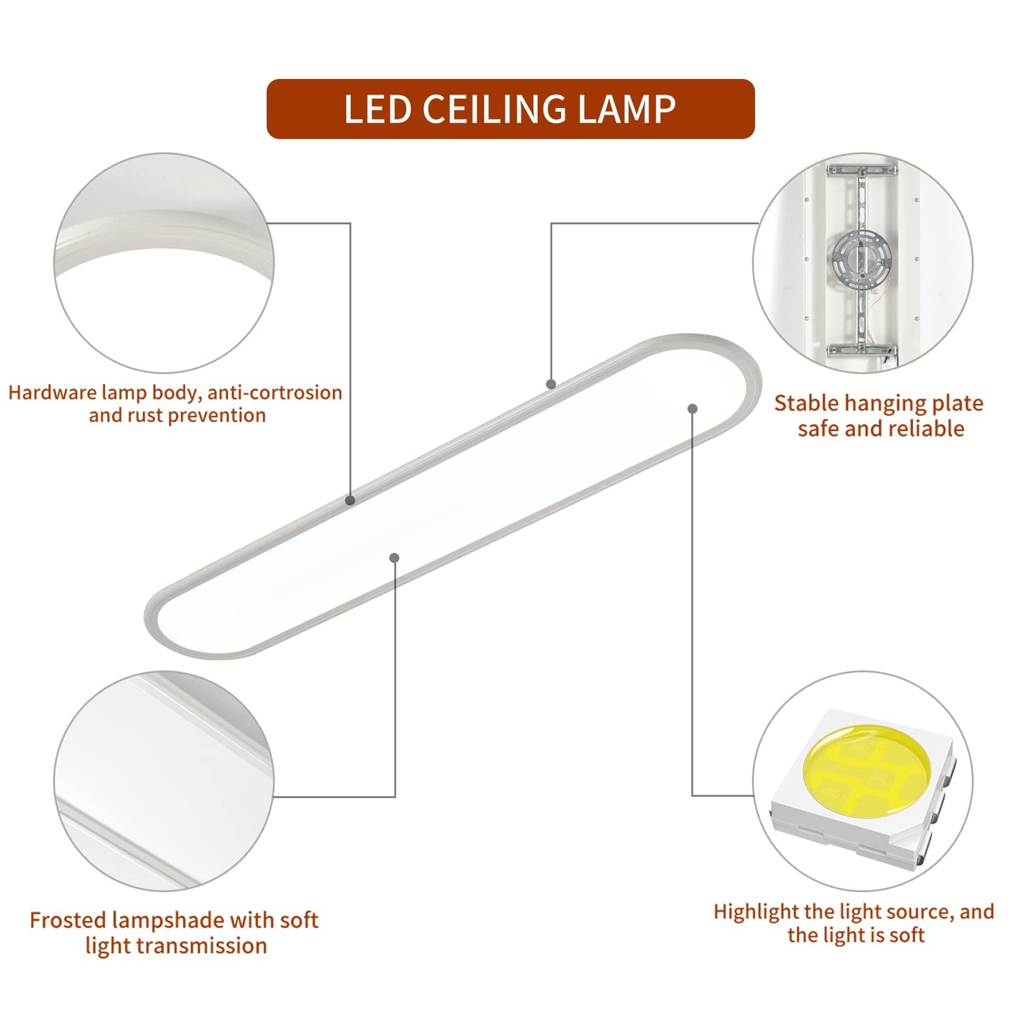 Ganeed 39.4 Inch Dimmable LED Ceiling Light, High Brightness Long Ceiling Lamps,3000-6000K Selectable Modern Ultra Thin Low Profile Light Fixture for Bedroom Kitchen Closet Hallway,White/48W