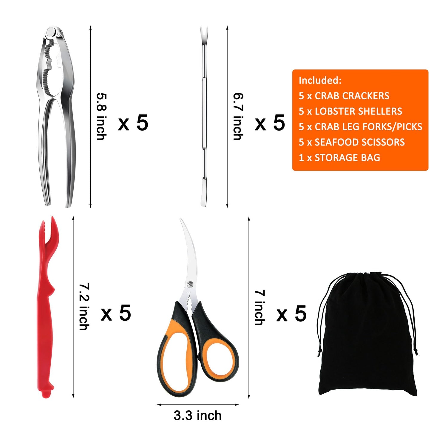 Seafood Crab Crackers and Tools, 21 Pcs Crab Leg Crackers, Nut Cracker Set, Seafood Tools Include 5 Crab Crackers, 5 Lobster Shellers, 5 Crab Leg Forks, 5 Seafood Scissors, mobzio Crab Legs Utensils