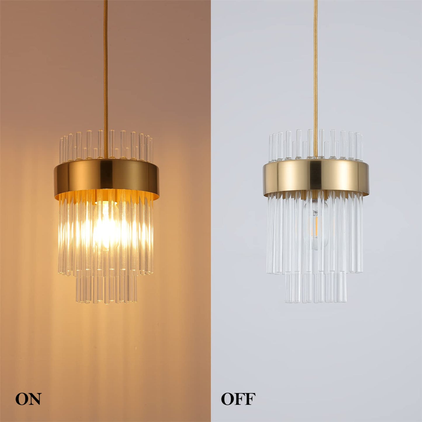 Dijiahua Pendant Lights Kitchen Island Gold 3 Pack,Crystal Pendant Light Fixtures Over Table, Mini Brass Dining Room 1-Light Chandelier,Modern Adjustable Cord Hanging Lamp for Bedroom,Sink