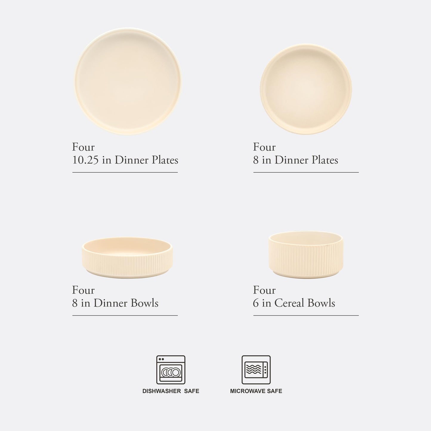 Gibson Elite Deerfield 16-Piece Stoneware Dinnerware Set – Cream White Reactive Glaze Plates and Bowls, Stackable Design, Service for 4 – Dishwasher & Microwave Safe
