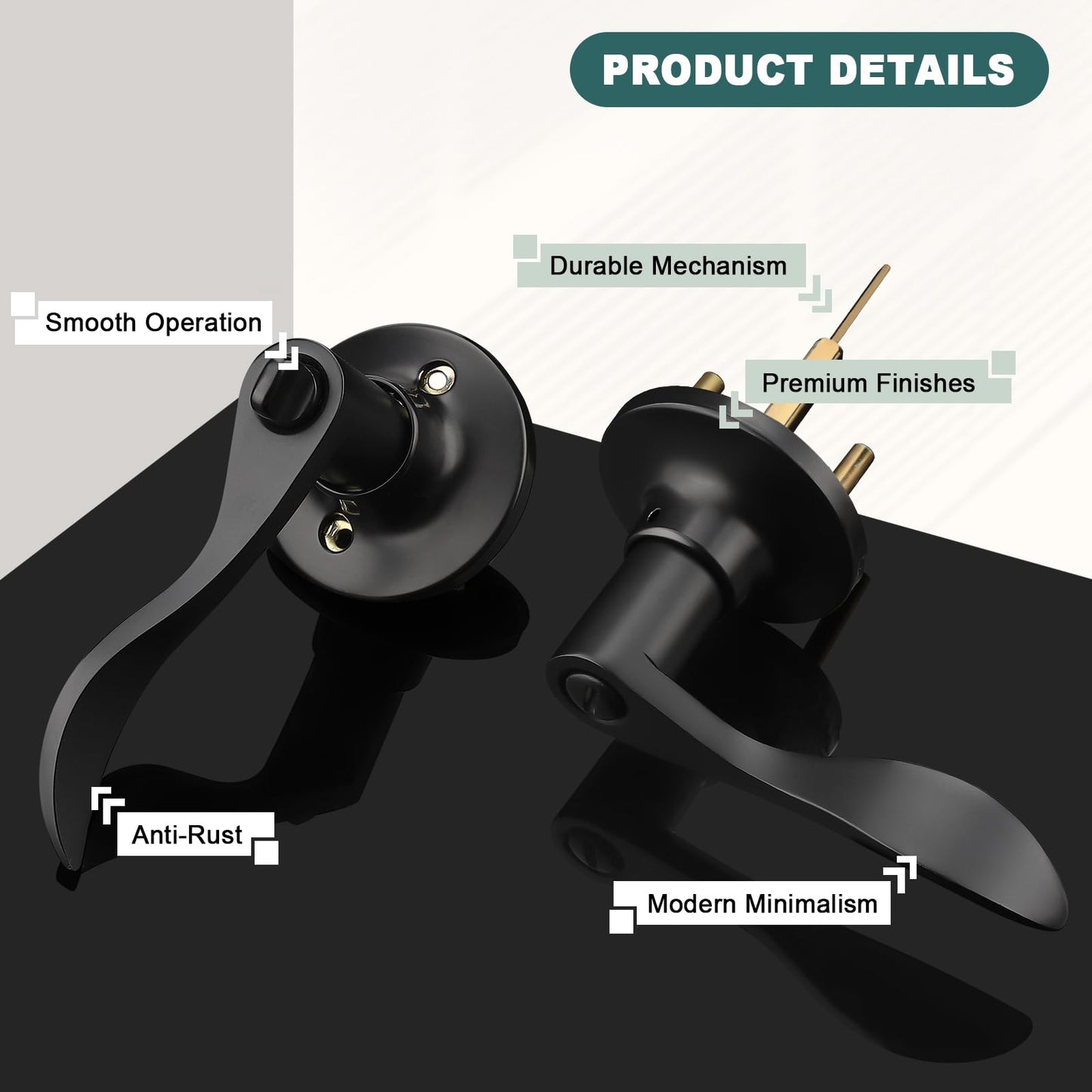 GOBEKOR 3 Pack Matte Black Privacy Door Handles for Bedroom and Bath Lever Door Handle Interior with Lock Wave Door Levers Keyless