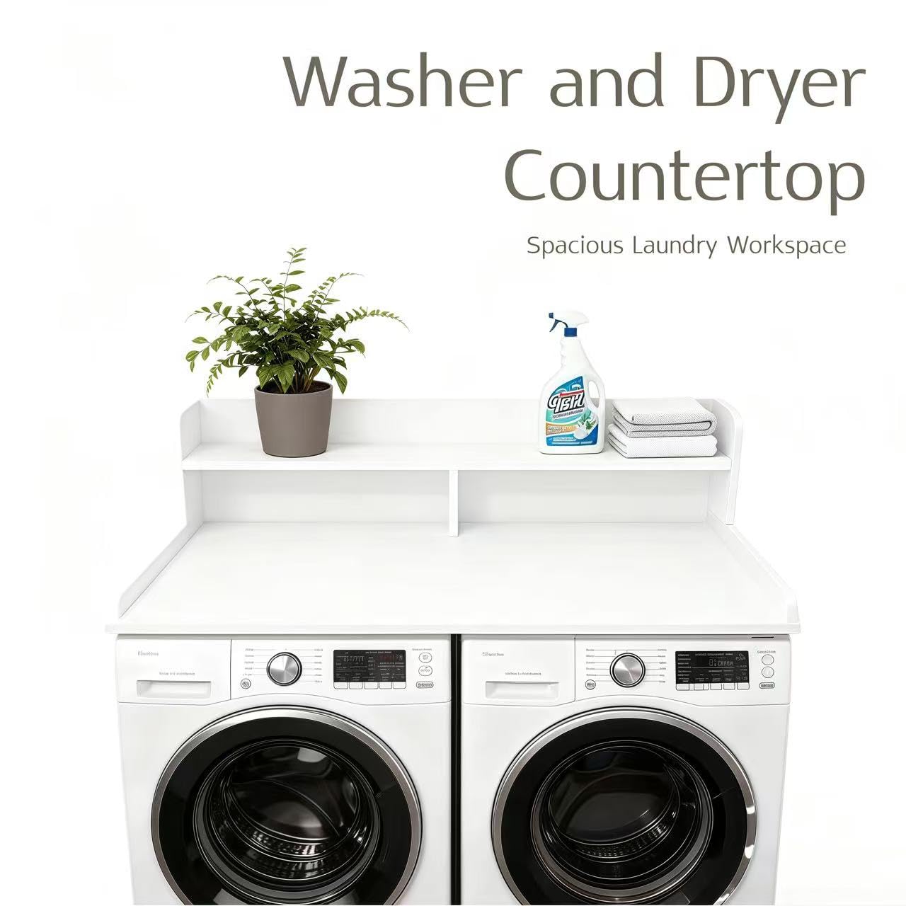 NAT Maya 2-Tier Washer and Dryer Countertop, 54" W x 27.6" D Laundry Room Organization,Washer Dryer Topper Storage for Folding Clothes Over Washer and Dryer-White