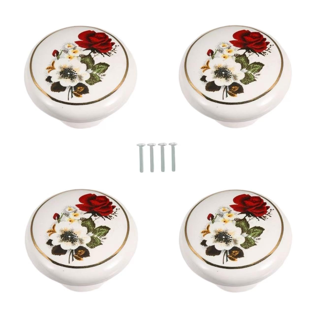 Eledabra Ceramic Hand Painted Drawer Knobs, Vintage Flower Painted Cabinet Knobs and Pulls, Kitchen Furniture Knobs for Dresser/Cupboard/Wardrobe/Closet (Flower White Round) 4 PCS