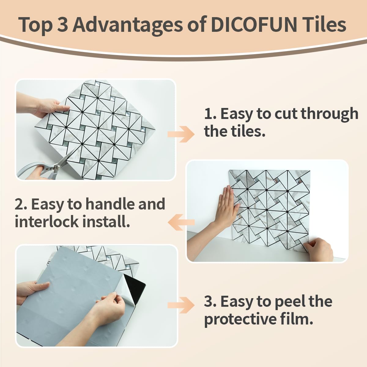 DICOFUN White Marble Look Peel and Stick Backsplash Tile, Mixed Glass Self-Adhesive Mosaic Tiles, Stainless Steel Stick on Wall Tiles for Kitchen and Bathroom Backspalsh, Mirror Décor, 10