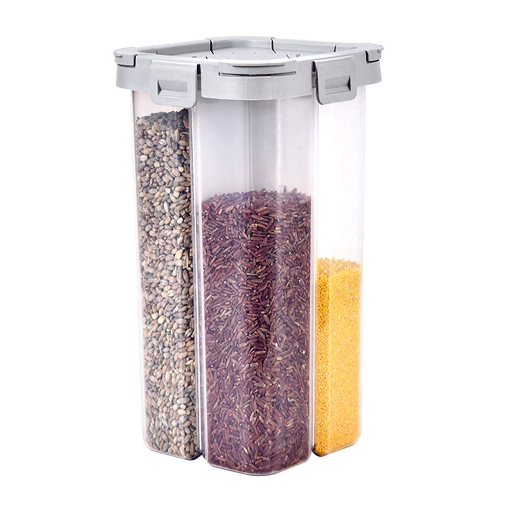 WINIAER Airtight Cereal Storage Container, Clear 2.3L Airtight Kitchen Food Storage Container with Lids and Compartments for Grain, Sugar, Flour, Rice, Nuts, Snacks
