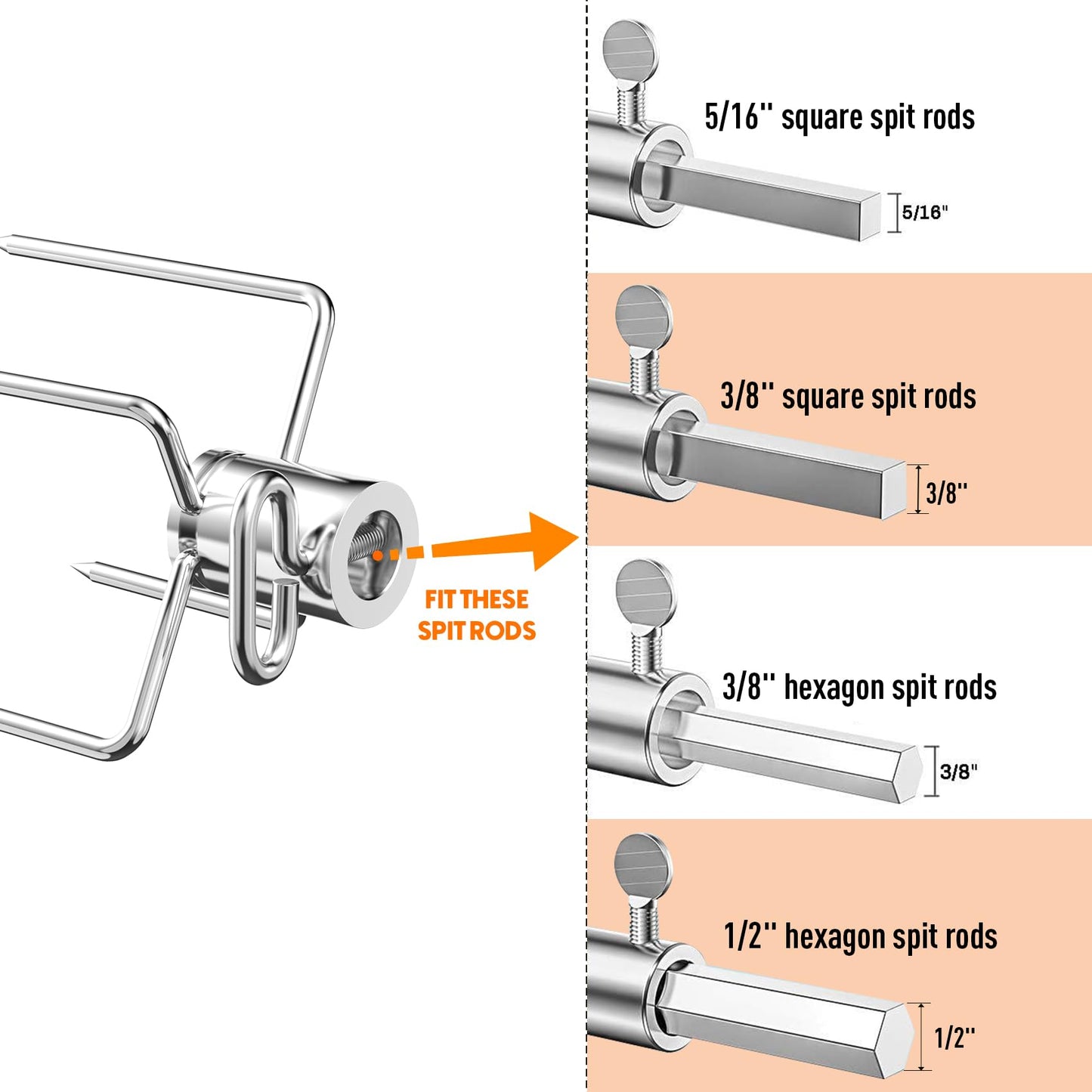 Skyflame Universal 304 Stainless Steel Rotisserie Meat Forks - Fits 1/2-Inch and 3/8-Inch Hexagon & 3/8-Inch and 5/16-Inch Square & 1/2-Inch Round Spit Rods