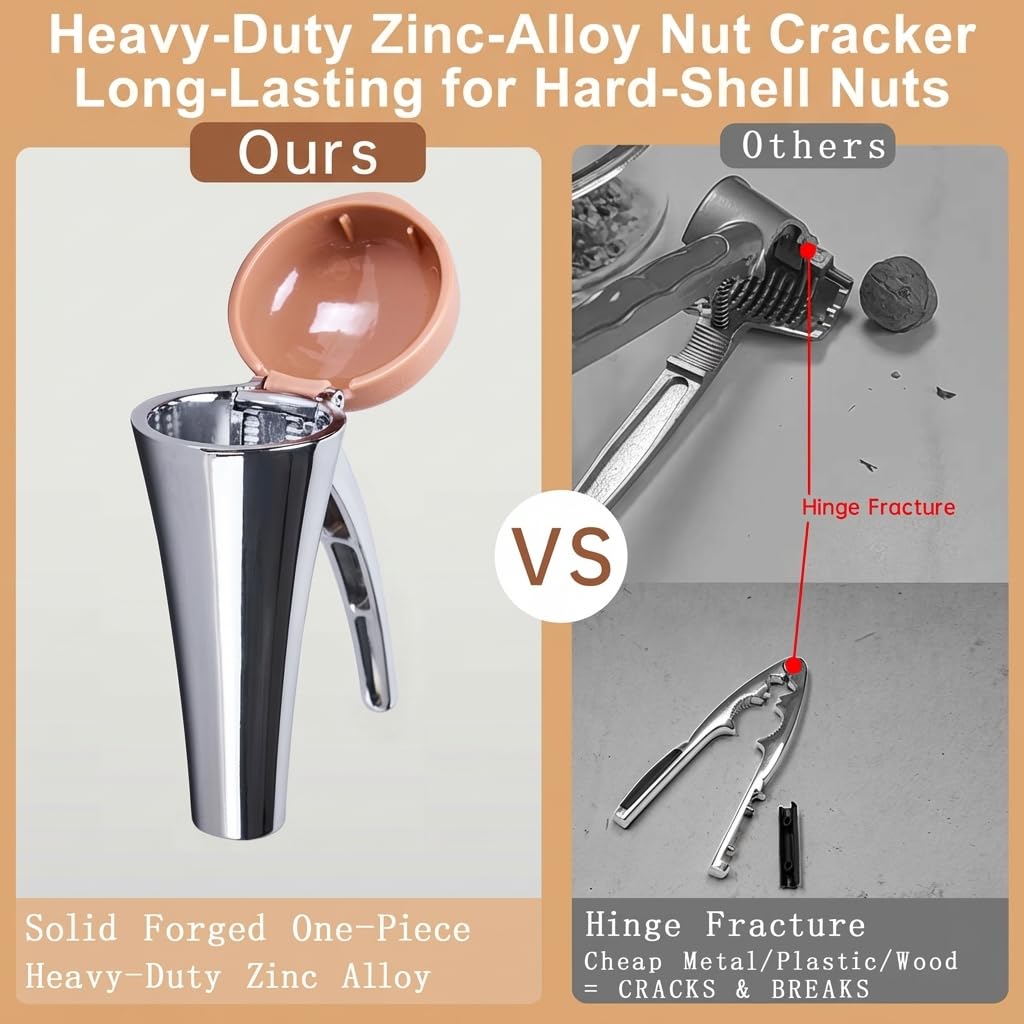 Affdeup Nutcracker: Effortlessly Cracks Large to Medium Nuts, Heavy Duty Nut Cracker tool with Splash-Proof Brown Lid, Long Ergonomic Leverage & Spring Return walnut pecan cracker