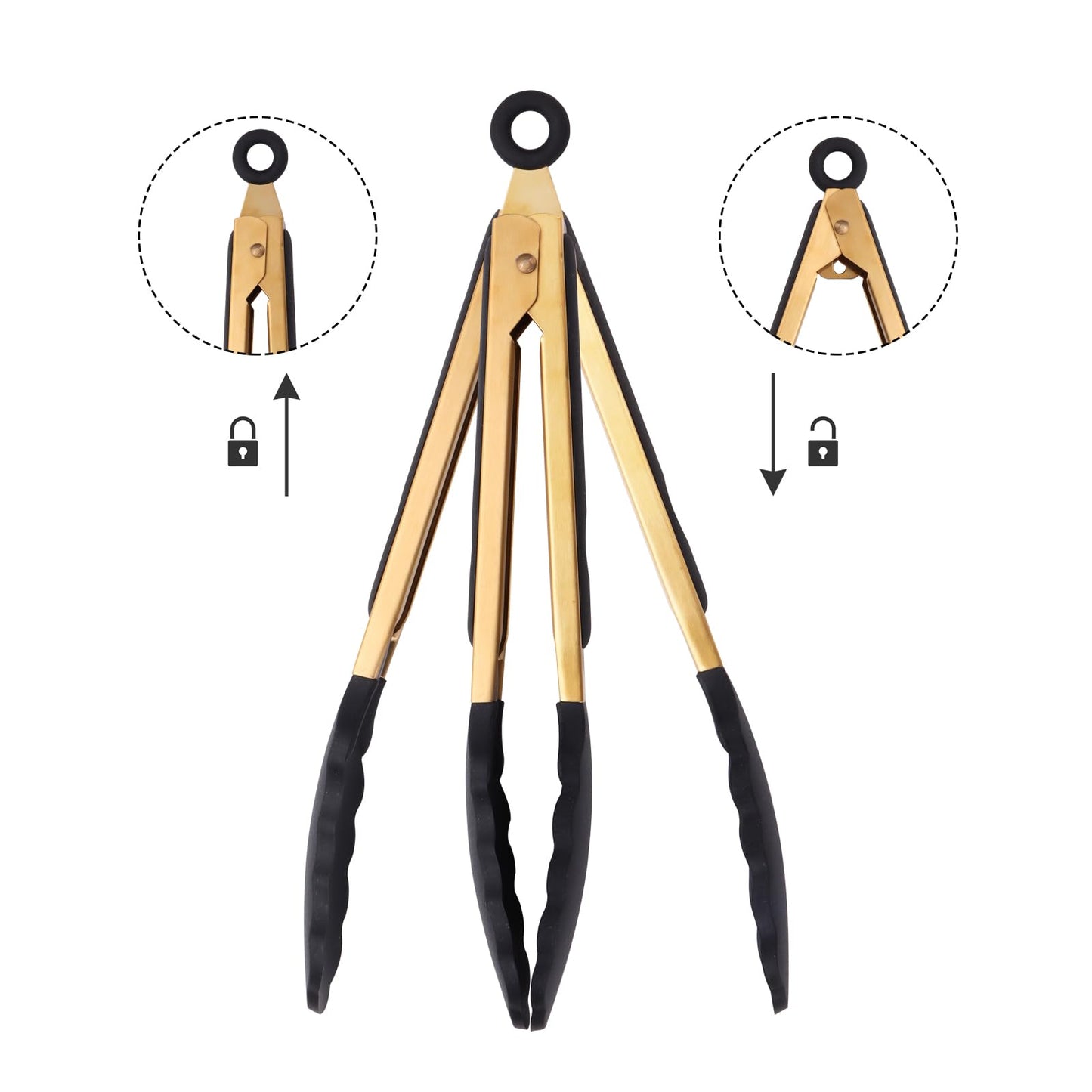 Mafier Stainless Steel Classic Kitchen Serving Food Party Gold Tongs 9" and 12" Cooking Tong with BPA Free Silicone Tips, Dishwasher Safe Serving Tools(set of 2)