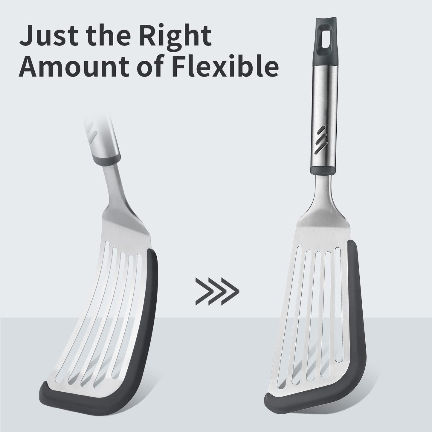 Lebabo Silicone Spatula - Fish Spatula for Non Stick Frying Pan - Flexible Slotted Turner for Cooking and Flipping - Stainless Steel Egg Flipper with Silicone Edge - Heat Resistant - Dishwasher Safe