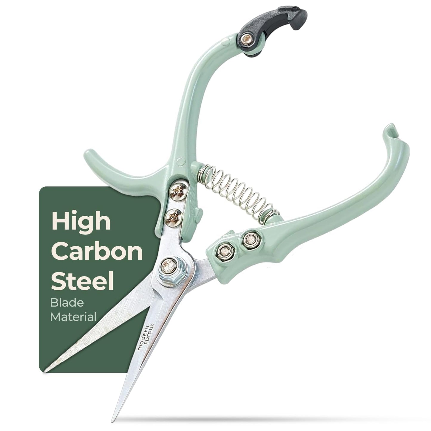 Modern Sprout Pruning Shears, Herb Snipping Scissors, Lightweight Gardening Tools W/Easy Lock, Flower Cutter Garden Shears, Carbon Steel Blade + Reusable Holster (Green, 1-Pack)