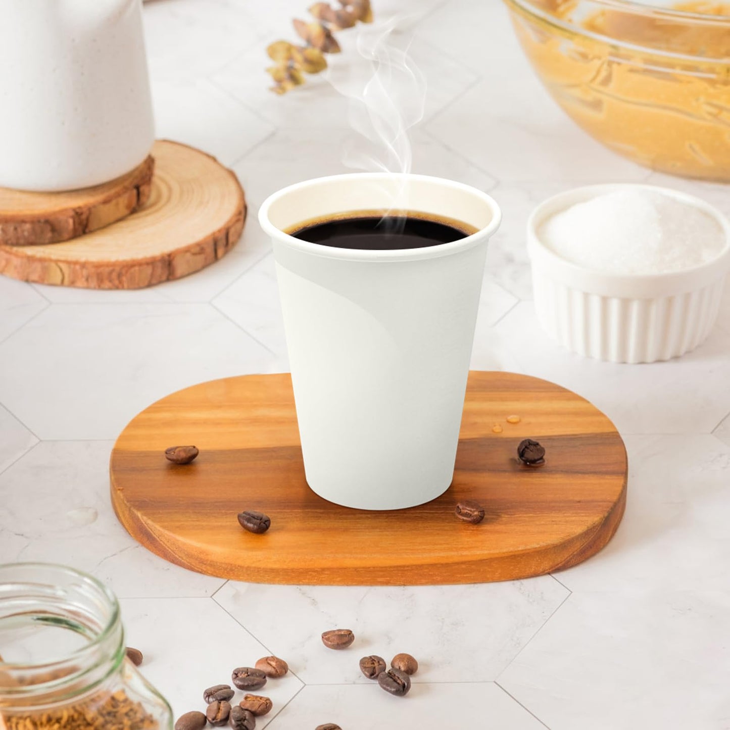 Dealusy 100 Count 12 oz Coffee Cups, Leak-Free Food Safe Paper Cups 12 oz, Disposable 12oz White Paper Cups for Cold and Hot Drinks