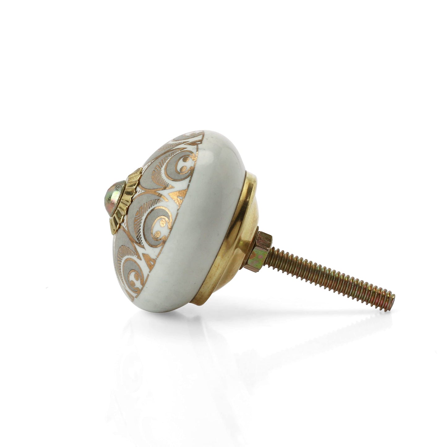 Rasiya Art Dresser Knobs for Cabinets and Drawers - Handmade Ceramic Kitchen Cupboard Wardrobe Pull Handle Countryside Boho Decor Furniture Hardware - Grey Gold - Pack of 4