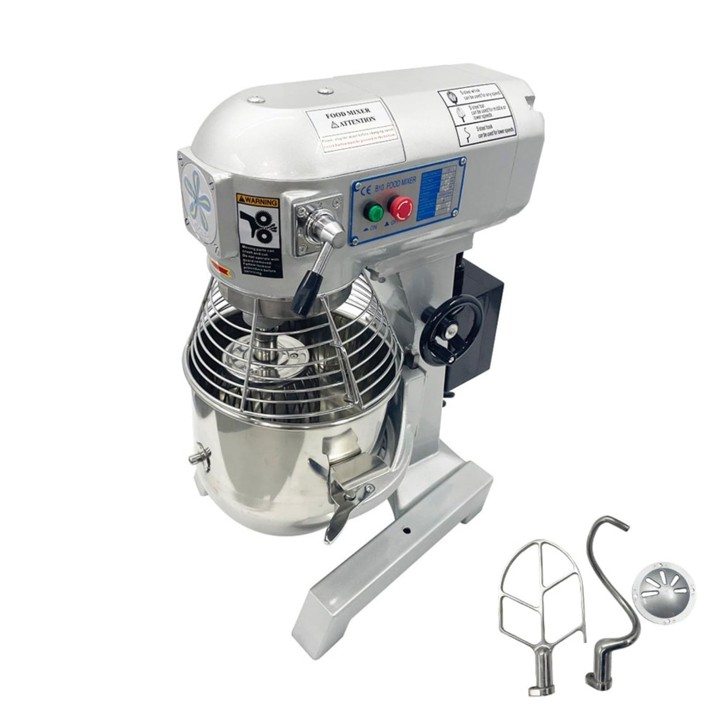 BEILOCKERY 10L Commercial Dough Mixer, 450W Food Stand Mixer, 3-Speeds Adjustable 110V Dough Blender Machine with 3 Mixing Tools for Kitchen