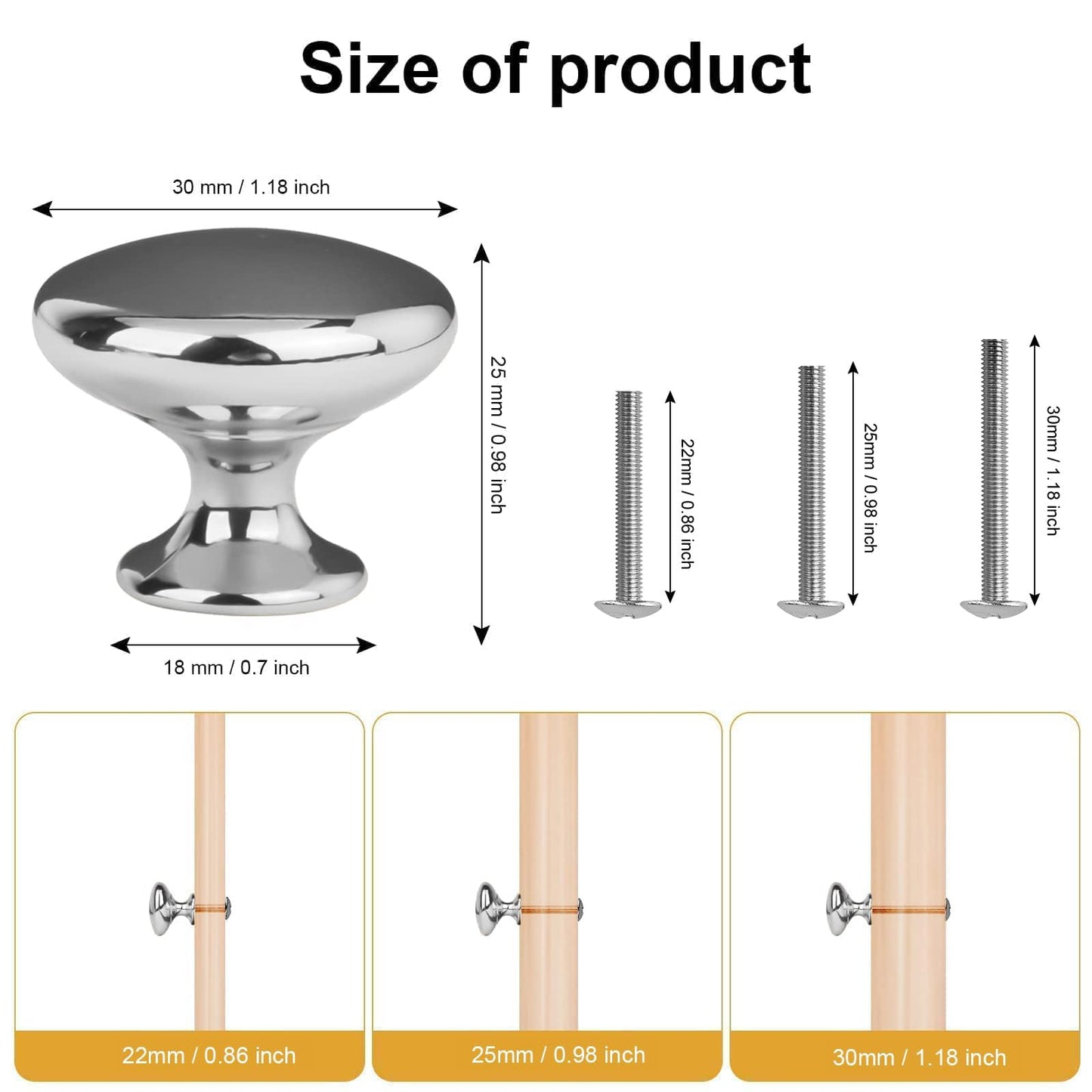 OctinPris 20x Polished Chrome Cabinet Hardware Round Mushroom Knob Drawer Handles 30mm/1.18" for Kitchen Cupboard Furniture Chest Door Dresser Bathroom (Silver)