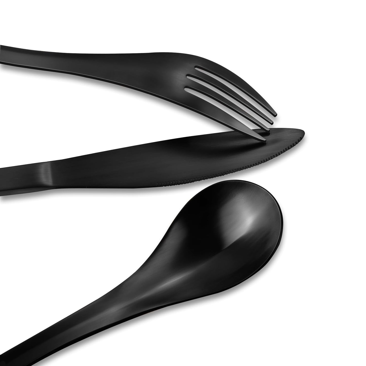 Bysta 24 Piece Black Silverware Set, Knife Fork Spoon Set, Stainless Steel Flatware Cutlery Set, Kitchen Utensil Set Service for 8, Tableware Set for Home and Restaurant, Dishwasher Safe, Satin Finish