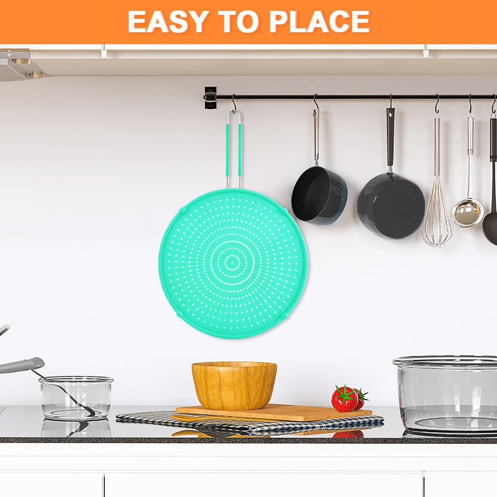 Splatter Screen for Frying Pan, Grease Splatter Guard, Heat-Resistant Splatter Guards for Frying, Silicone Splatter Guard for Everyday Cooking, Dishwasher Safe, Green （16in×12in×0.5in)