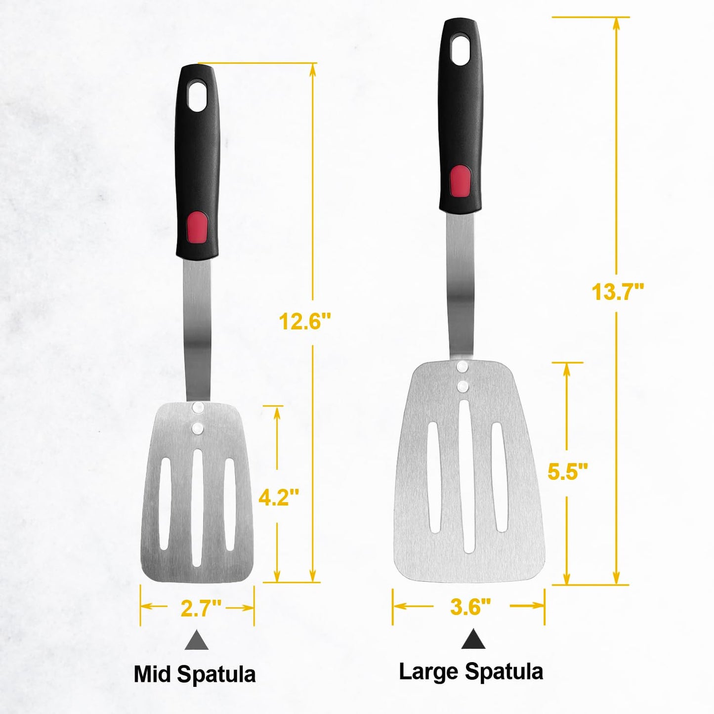 Stainless Steel Flexible Spatula Slotted Turner, XiaoZu Thin Metal Spatula for Cast Iron Skillet, Thin Blade and Heat Resistant Silicone Handle, Great for Egg, Cookie, Meat, Crep, Medium + Large