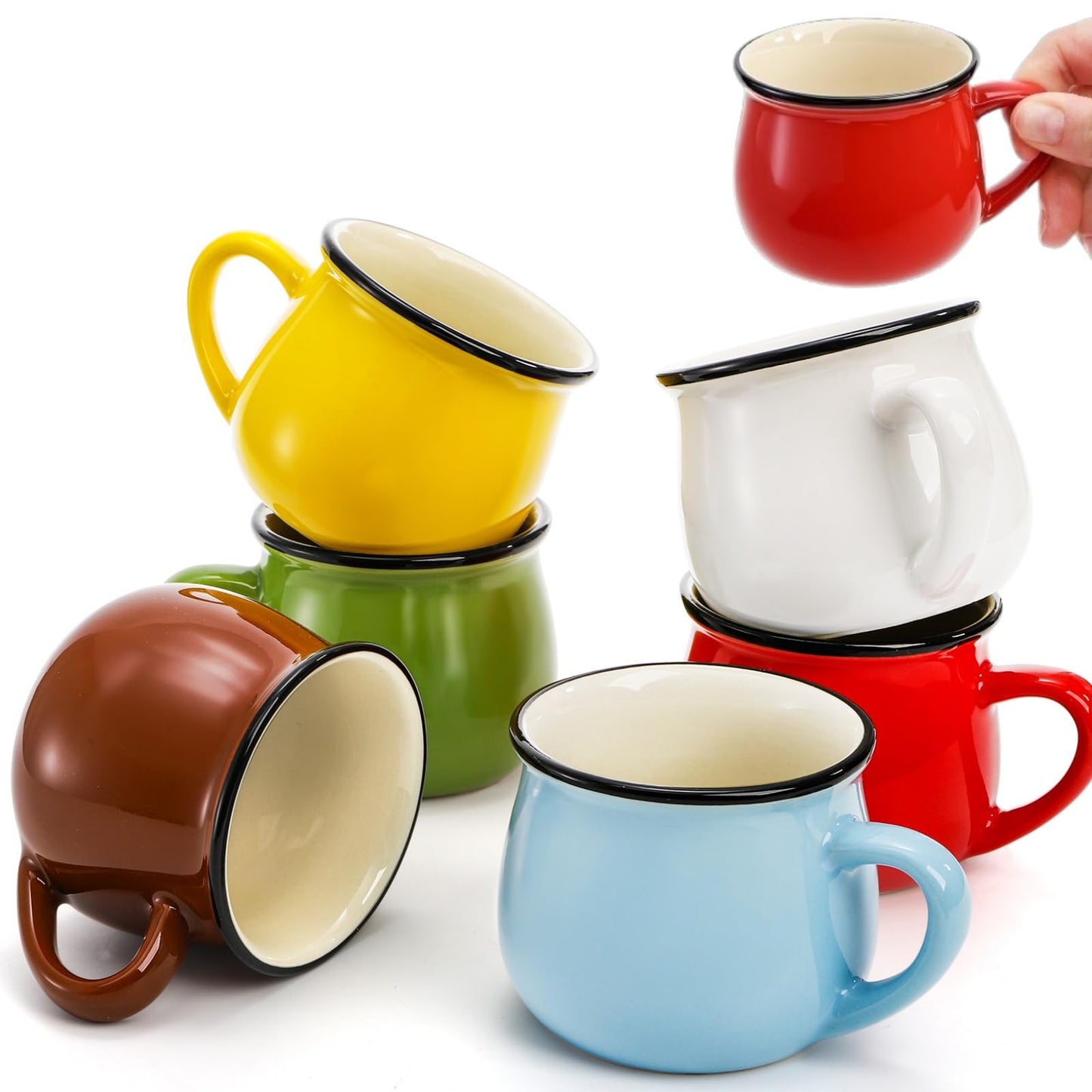 ELFULLY 5 Oz 6 Pcs Cute Coffee Mugs, Mini Ceramic Espresso Cups, Small Demitasse Mugs with Handle for Home Kitchen Coffee Bar, Ideal Birthday Holiday Gift for Microwave & Dishwasher Safe
