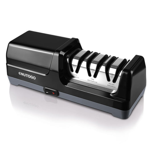 Enutogo Knife Sharpener, 3-Stage Electric Knife Sharpener for Kitchen Knives, 100% Diamond Abrasive with Quick Sharpening & Polishing, Professional Sharpening Tool with Metal Dust Collection Box