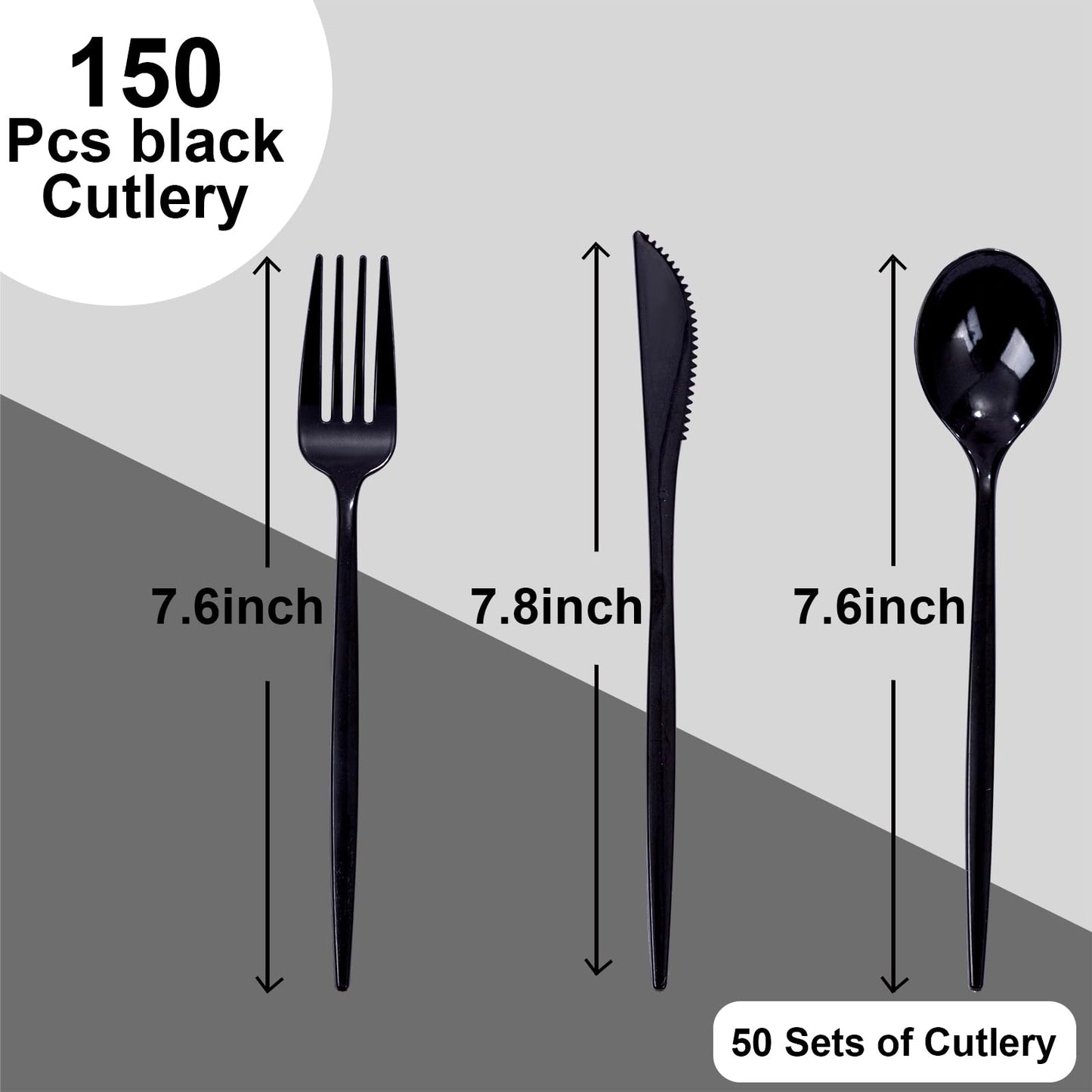 PULOTE 150PCS Black Plastic Silverware Set Disposable - Heavy Duty Black Plastic Cutlery - Black Plastic Utensils Set Include 50 Forks,50 Spoons,50 Knives for Party&Graduation