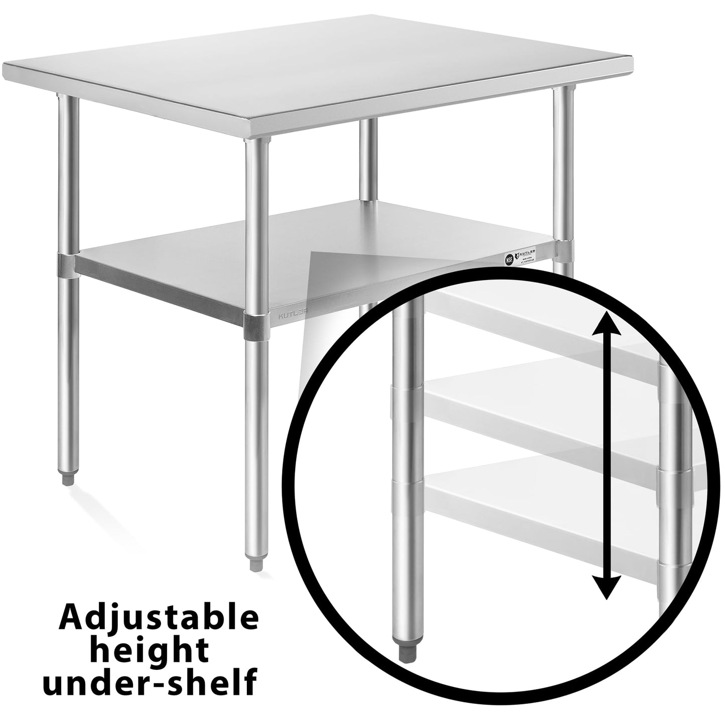 KUTLER Stainless Steel Table 24 x 36 Inches with Caster Wheels, NSF Heavy Duty Commercial Prep and Work Table with Undershelf for Restaurant, Hotel, Home