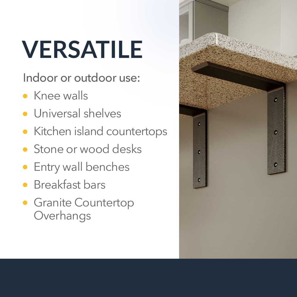 Iron Supports Front Mount L Bracket - Heavy Duty Steel Countertop Bracket for Granite Countertops - Support Bracket for Counters, Benches, Shelves & More (White - 16" Deep x 12" High)