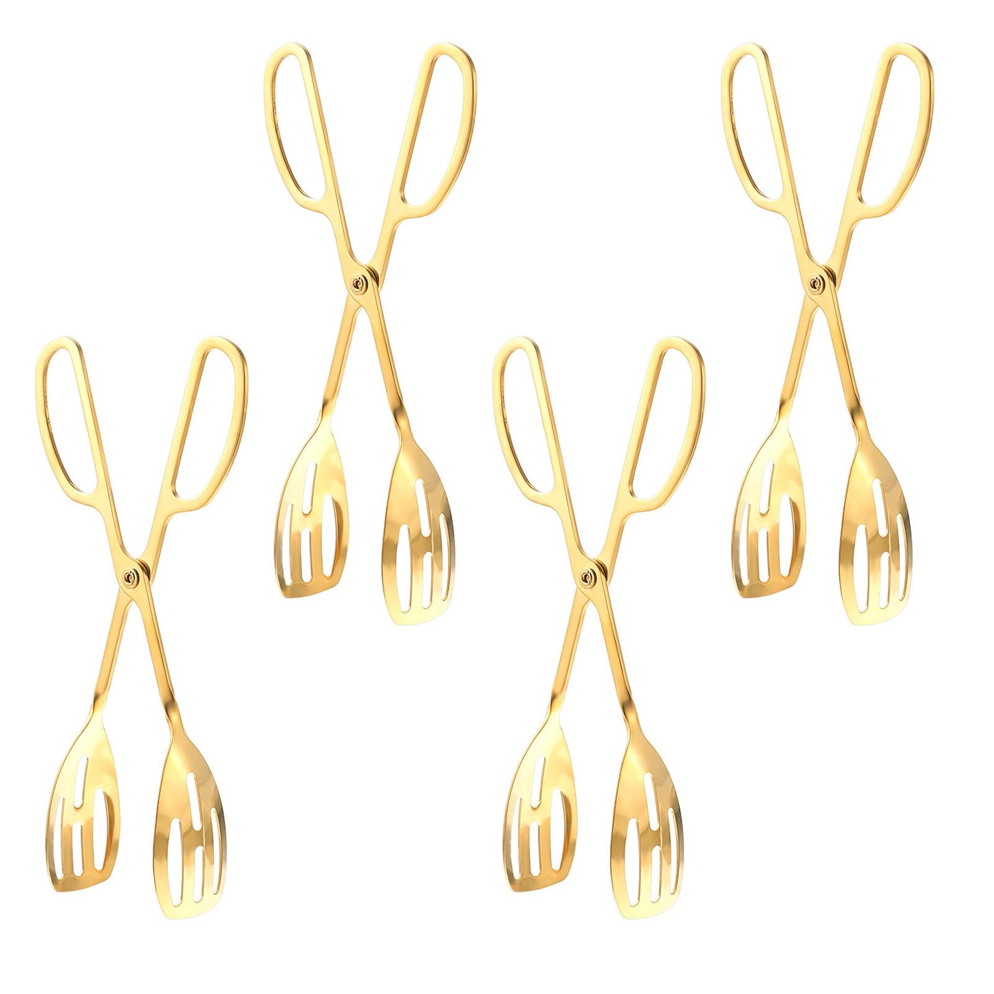 Dimeho 4 Pcs Gold Serving Tongs, Stainless Steel Serves Utensils 10 Inch Mini Salad Plated Buffet Serves Tongs for Wedding Party Kitchen Serving and Cooking