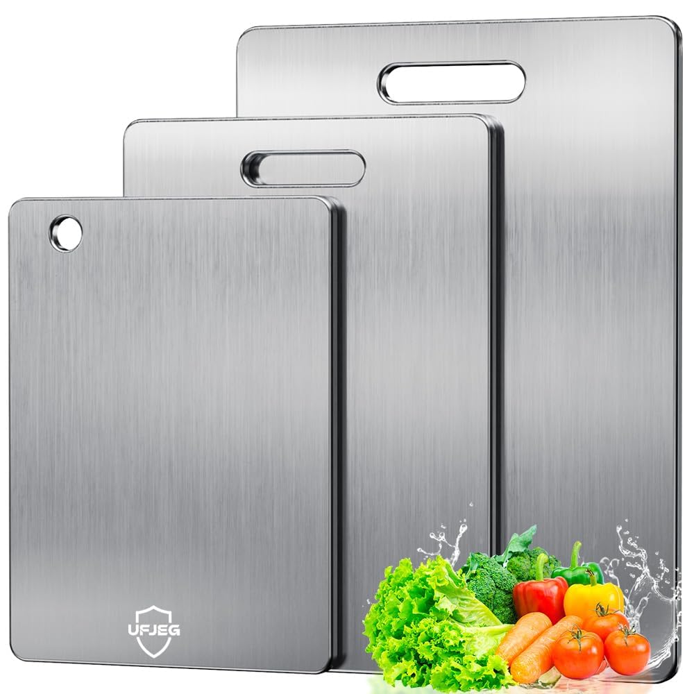 UFJEG Titanium Cutting Board, 3 PCS Titanium Cutting Boards for Kitchen, Non Toxic, Double-Sided Food Grade Chopping Board for Outdoor Camping(15.6" x 11", 13" x 9.3", 11.8" x 7.8")