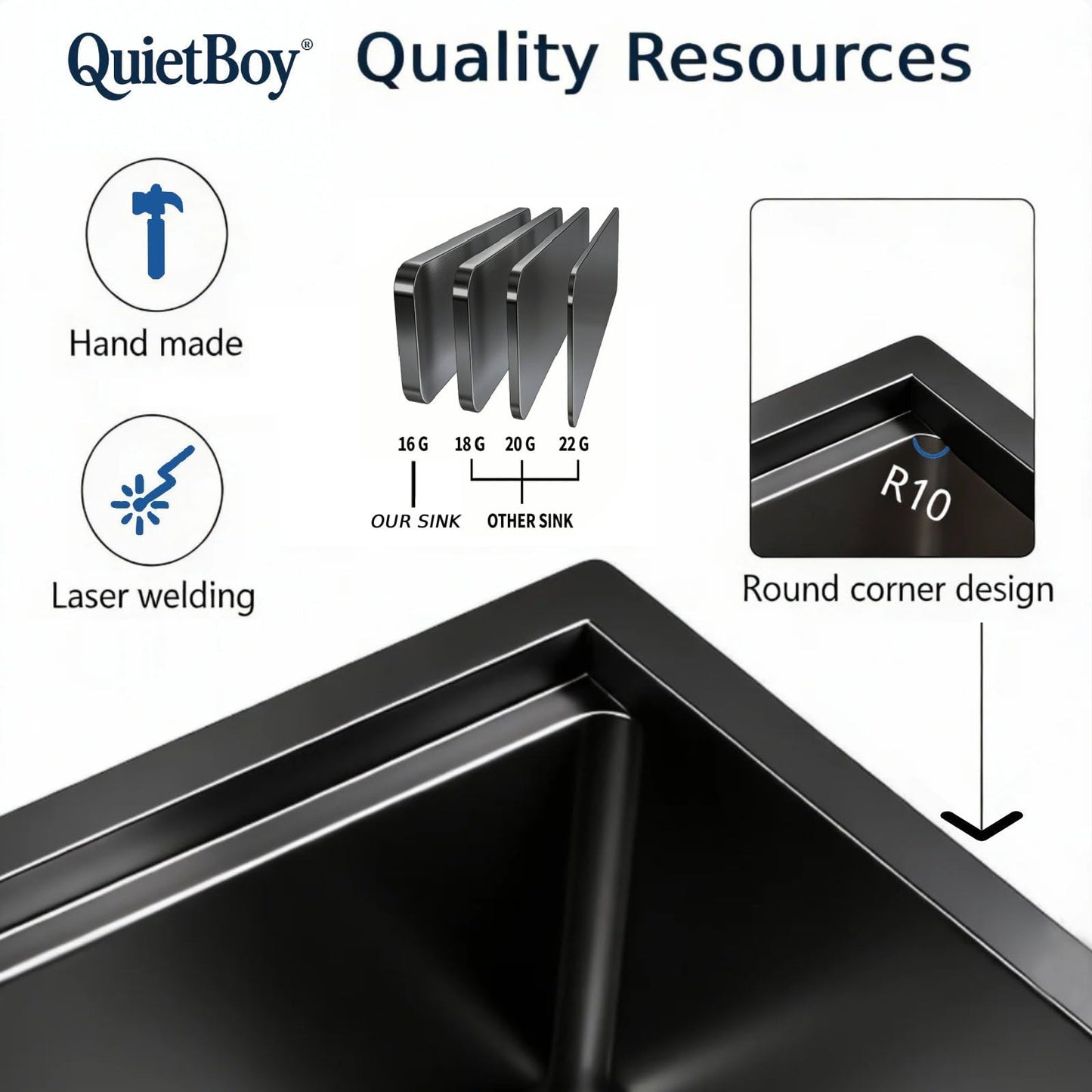 30" Black Stainless Steel Workstation Kitchen Sink, Large Single Bowl Drop-In Undermount Farmhouse Sink (Black, 3018)