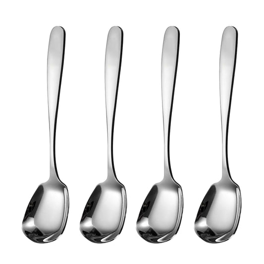 Ouliget Square Head Spoons, Korean style Square Sugar Spoon,Thick Heavy Stainless Steel Soup Spoons Table Spoons Flat Square Spoon,7 Inch,Set of 4.